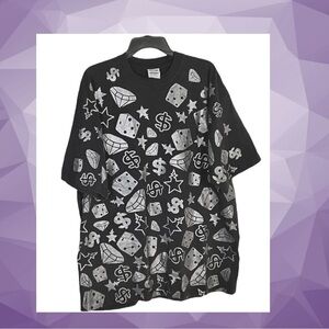 Super Heavy Weight Black w Shiny Shimmery Silver Designs Tshirt Men 2XLT